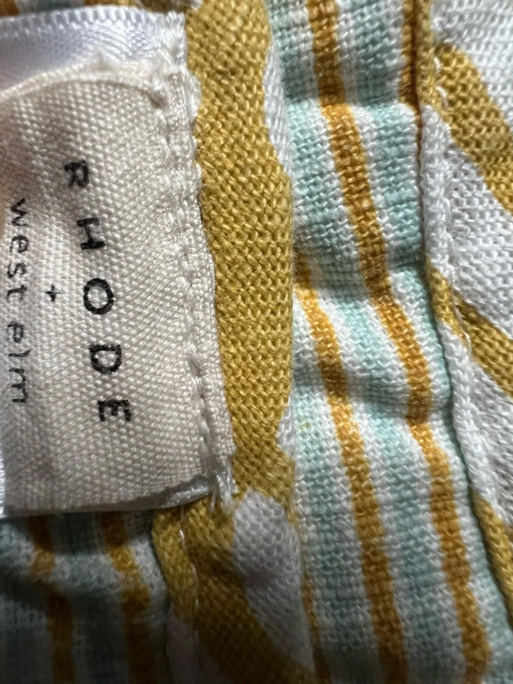 WEST ELM x RHODE 6 pc Batik Cotton Placemats Cottagecore Yellow Green Scalloped